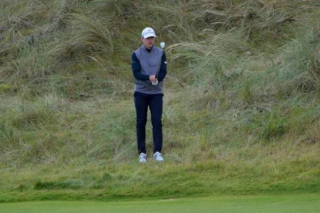 UK: Nexo Championship, Old Course at Trump International Golf Links, Aberdeen, Scotland on 08 August 2025: Pictured: Euan Walker (Scotland) on the 12th green during the second round of the Nexo Championship 2025 at Trump International Golf Links, Aberdeenshire, Scotland Aberdeen Trump International Golf Links Scotland Copyright: xAlexxToddx
