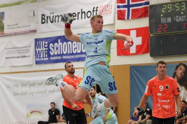 08 08 2025, xgox, Handball Heide Cup, VfL Gummersbach Kadetten Schaffhausen emspor v l Ellidi Snaer Vidarsson Gummersbach, 4 throws goal, Torschuetze, erzielt Tor, Treffer, scores the goal Schneverdingen