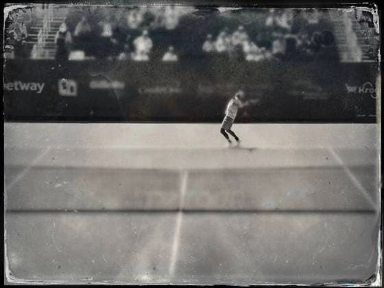 Sport Bilder des Tages August 8, 2025, Mason, Ohio, USA: Mason, Ohio; Cincinnati Open Tennis Tournament - 2025 08 08 - Tintype of Kei Nishikori serving a ball against opponent Camilo Ugo Carabelli. - ZUMAPress Mason USA - ZUMAn24_ 20250808_zaf_n24_001 Copyright: xWallyxNellx