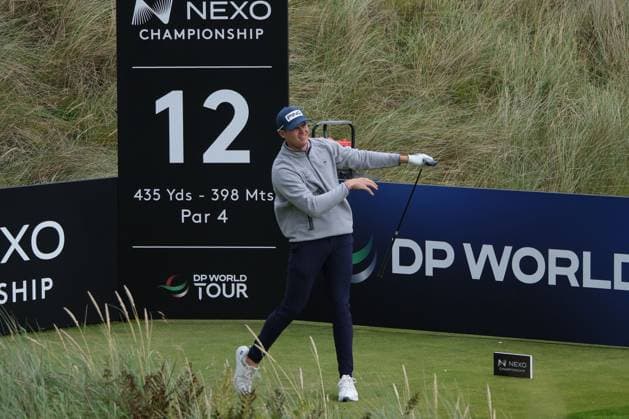 UK: Nexo Championship, Old Course at Trump International Golf Links, Aberdeen, Scotland on 08 August 2025: Pictured: Wilco Nienaber (South Africa) on the 12th tee during the second round of the Nexo Championship 2025 at Trump International Golf Links, Aberdeenshire, Scotland Aberdeen Trump International Golf Links Scotland Copyright: xAlexxToddx