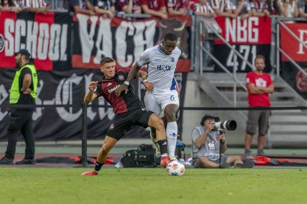 Nuremberg, Germany 08 August 2025 2 Liga 2025 2026 1 FC Nürnberg vs SV Darmstadt 98 In the picture from left in a duel Berkay Ylmaz FCN and Patric Pfeiffer Darmstadt DFL regulations prohibit any use of photographs as image sequences and or quasi video Copyright: xFotostandx xSchäferx