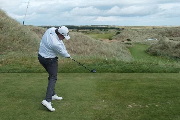 UK: Nexo Championship, Old Course at Trump International Golf Links, Aberdeen, Scotland on 08 August 2025: Pictured: Alexander Settemsdal (Norway) on the 11th tee during the second round of the Nexo Championship 2025 at Trump International Golf Links, Aberdeenshire, Scotland Aberdeen Trump International Golf Links Scotland Copyright: xAlexxToddx
