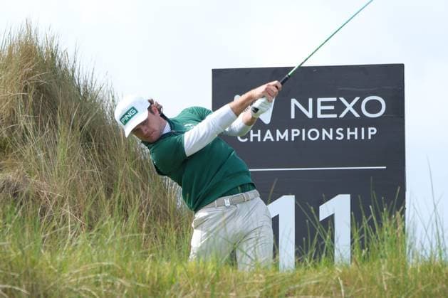 UK: Nexo Championship, Old Course at Trump International Golf Links, Aberdeen, Scotland on 08 August 2025: Pictured: Frederik Schott (Germany) on the 11th tee during the second round of the Nexo Championship 2025 at Trump International Golf Links, Aberdeenshire, Scotland Aberdeen Trump International Golf Links Scotland Copyright: xAlexxToddx