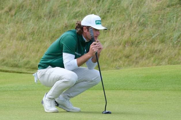 UK: Nexo Championship, Old Course at Trump International Golf Links, Aberdeen, Scotland on 08 August 2025: Pictured: Frederik Schott (Germany) on the 10th green during the second round of the Nexo Championship 2025 at Trump International Golf Links, Aberdeenshire, Scotland Aberdeen Trump International Golf Links Scotland Copyright: xAlexxToddx
