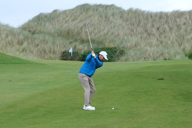 UK: Nexo Championship, Old Course at Trump International Golf Links, Aberdeen, Scotland on 08 August 2025: Pictured: Lukas Nemecz (Austria) on the 10th fairway during the second round of the Nexo Championship 2025 at Trump International Golf Links, Aberdeenshire, Scotland Aberdeen Trump International Golf Links Scotland Copyright: xAlexxToddx