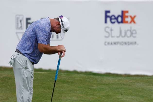 MEMPHIS, TN - AUGUST 08: Ryan Fox of New Zealand reacts as horns sound indicating lightning in the area and a suspension of play during the second round of the FedEx St. Jude Championship, August 8, 2025, at TPC Southward in Memphis, Tennessee. (Photo by Matthew Maxey Icon Sportswire) GOLF: AUG 08 PGA, Golf Herren FedEx Cup Playoffs - FedEx St. Jude Championship EDITORIAL USE ONLY Icon250808086