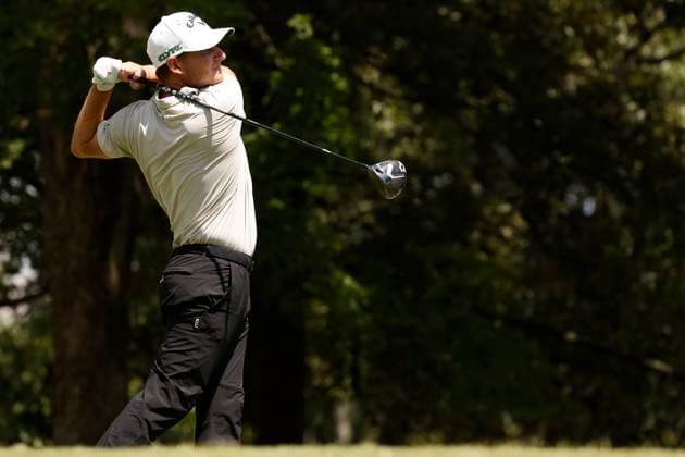 MEMPHIS, TN - AUGUST 08: Emiliano Grillo of Argentina holds his follow through as he hits his tee shot on No. 7 during the second round of the FedEx St. Jude Championship, August 8, 2025, at TPC Southward in Memphis, Tennessee. (Photo by Matthew Maxey Icon Sportswire) GOLF: AUG 08 PGA, Golf Herren FedEx Cup Playoffs - FedEx St. Jude Championship EDITORIAL USE ONLY Icon250808048