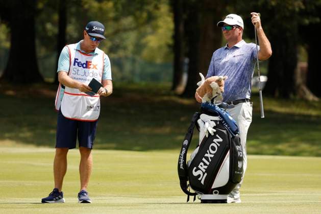MEMPHIS, TN - AUGUST 08: Ryan Fox of New Zealand and his caddie discuss a shot on the No. 3 fairway during the second round of the FedEx St. Jude Championship, August 8, 2025, at TPC Southward in Memphis, Tennessee. (Photo by Matthew Maxey Icon Sportswire) GOLF: AUG 08 PGA, Golf Herren FedEx Cup Playoffs - FedEx St. Jude Championship EDITORIAL USE ONLY Icon250808059