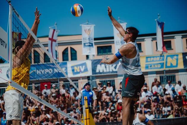 Beach volleyball, Beachvolleyball - Baden Challenge BADEN,AUSTRIA,09.AUG.25 - BEACH VOLLEYBALL - FIVB World Tour - Baden Challenge. Image shows Javier Bello (ENG).  GEPAxpictures xAlexanderxSolc