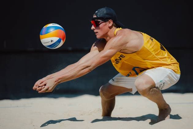 Beach volleyball, Beachvolleyball - Baden Challenge BADEN,AUSTRIA,09.AUG.25 - BEACH VOLLEYBALL - FIVB World Tour - Baden Challenge. Image shows Elmer Andersson (SWE).  GEPAxpictures xAlexanderxSolc