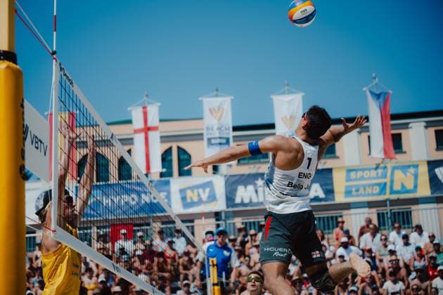 Beach volleyball, Beachvolleyball - Baden Challenge BADEN,AUSTRIA,09.AUG.25 - BEACH VOLLEYBALL - FIVB World Tour - Baden Challenge. Image shows Javier Bello (ENG).  GEPAxpictures xAlexanderxSolc