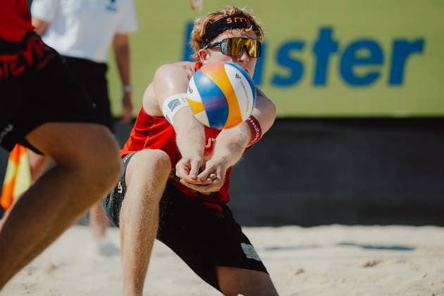 Beach volleyball, Beachvolleyball - Baden Challenge BADEN,AUSTRIA,09.AUG.25 - BEACH VOLLEYBALL - FIVB World Tour - Baden Challenge. Image shows Tim Berger (AUT).  GEPAxpictures xAlexanderxSolc