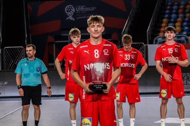 August 9, 2025, Cairo, Cairo, Egypt: DARLING SORENSEN The Denmark Player Won Man of The Match After IHF Men s World Championship, WM, Weltmeisterschaft u19 Match Between Denmark and Tunisia At Cairo Stadium Main Hall Cairo Egypt - ZUMAe138 20250809_zsp_e138_021 Copyright: xBassemxElziatyx