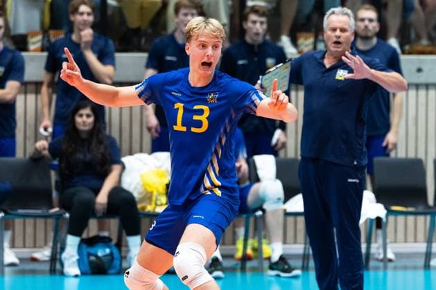250809 Axel Enlund of Sweden during Eurovolley Qualifier match between Sweden and Spain on August 9, 2025 in Habo Photo Robert Boman BILDBYRAN kod XZ XZ0216 volleyboll volleyball landslaget sverige spanien national team bbeng em kval em kval herrlandslaget  Copyright: ROBERTxBOMAN BB250809BB649