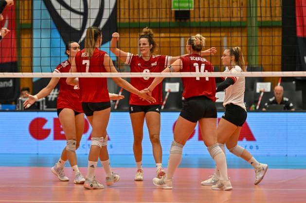 VOLLEYBALL - CEV EURO Quali, AUT vs MKD HARTBERG,AUSTRIA,09.AUG.25 - VOLLEYBALL - CEV Women s European Volleyball Championship 2026, qualification, OEVV international match, Länderspiel, Nationalmannschaft Austria vs North Macedonia. Image shows the rejoicing of AUT.  GEPAxpictures xAvnixRetkoceri