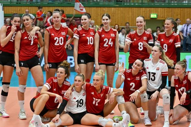 VOLLEYBALL - CEV EURO Quali, AUT vs MKD HARTBERG,AUSTRIA,09.AUG.25 - VOLLEYBALL - CEV Women s European Volleyball Championship 2026, qualification, OEVV international match, Länderspiel, Nationalmannschaft Austria vs North Macedonia. Image shows the rejoicing of AUT.  GEPAxpictures xAvnixRetkoceri