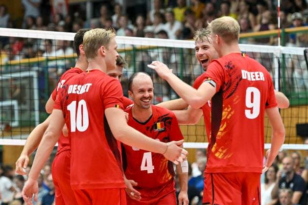 VOLLEYBALL - CEV Euro Quali, AUT vs BEL HARTBERG,AUSTRIA,09.AUG.25 - VOLLEYBALL - CEV European Volleyball Championship 2026, qualification, OEVV international match, Länderspiel, Nationalmannschaft Austria vs Belgium. Image shows the rejoicing of BEL.  GEPAxpictures xAvnixRetkoceri