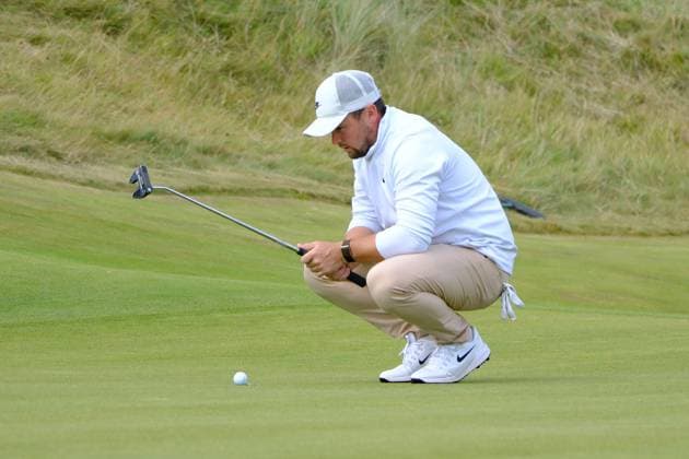 UK: Nexo Championship, Old Course at Trump International Golf Links, Aberdeen, Scotland on 09 August 2025: Pictured: Alex Fitzpatrick (England) on the 9th green during the third round of the Nexo Championship 2025 at Trump International Golf Links, Aberdeenshire, Scotland Aberdeen Trump International Golf Links Scotland Copyright: xAlexxToddx
