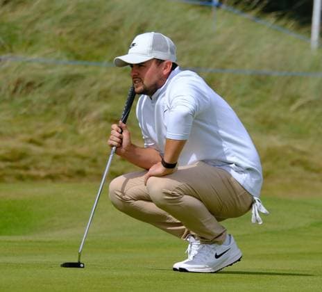 UK: Nexo Championship, Old Course at Trump International Golf Links, Aberdeen, Scotland on 09 August 2025: Pictured: Alex Fitzpatrick (England) on the 9th green during the third round of the Nexo Championship 2025 at Trump International Golf Links, Aberdeenshire, Scotland Aberdeen Trump International Golf Links Scotland Copyright: xAlexxToddx