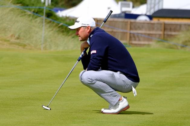 UK: Nexo Championship, Old Course at Trump International Golf Links, Aberdeen, Scotland on 09 August 2025: Pictured: Justin Harding (South Africa) on the 9th green during the third round of the Nexo Championship 2025 at Trump International Golf Links, Aberdeenshire, Scotland Aberdeen Trump International Golf Links Scotland Copyright: xAlexxToddx