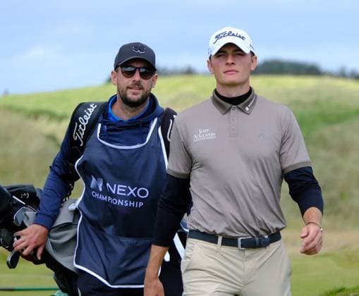 UK: Nexo Championship, Old Course at Trump International Golf Links, Aberdeen, Scotland on 09 August 2025: Pictured: Jannik De Bruyn (Germany) during the third round of the Nexo Championship 2025 at Trump International Golf Links, Aberdeenshire, Scotland Aberdeen Trump International Golf Links Scotland Copyright: xAlexxToddx