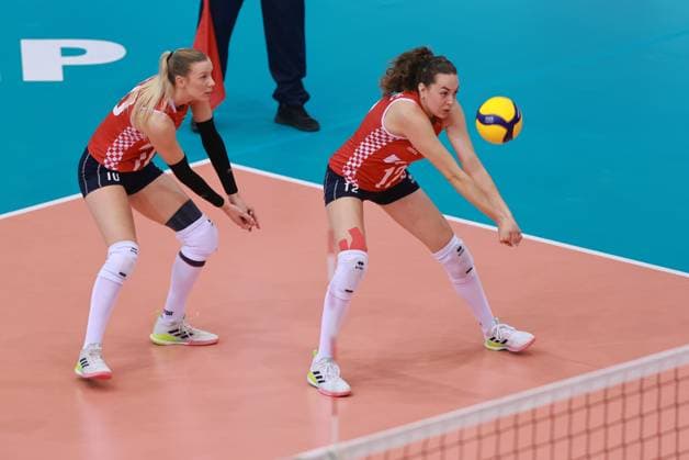 Croatia v Kosovo: CEV EuroVolley 2026 Qualifiers Luna Becic and Josipa Markovic of Croatia during the CEV EuroVolley 2026 Qualification Phase group G Leg 4 match between Croatia and Kosovo at Gradski vrt Hall in Osijek, Croatia, on August 9, 2025.  DavorxJavorovic PIXSELL