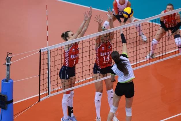 Croatia v Kosovo: CEV EuroVolley 2026 Qualifiers Karla Antunovic and Martina Samadan of Croatia bloks during the CEV EuroVolley 2026 Qualification Phase group G Leg 4 match between Croatia and Kosovo at Gradski vrt Hall in Osijek, Croatia, on August 9, 2025.  DavorxJavorovic PIXSELL