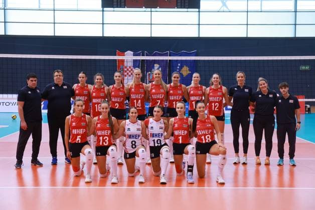 Croatia v Kosovo: CEV EuroVolley 2026 Qualifiers Players of Croatia line up for team photo prior to the CEV EuroVolley 2026 Qualification Phase group G Leg 4 match between Croatia and Kosovo at Gradski vrt Hall in Osijek, Croatia, on August 9, 2025.  DavorxJavorovic PIXSELL