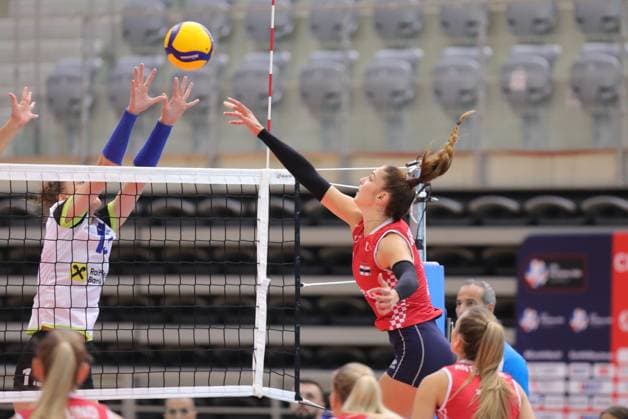 Croatia v Kosovo: CEV EuroVolley 2026 Qualifiers Mika Grbavica of Croatia in action during the CEV EuroVolley 2026 Qualification Phase group G Leg 4 match between Croatia and Kosovo at Gradski vrt Hall in Osijek, Croatia, on August 9, 2025.  DavidxJerkovic PIXSELL