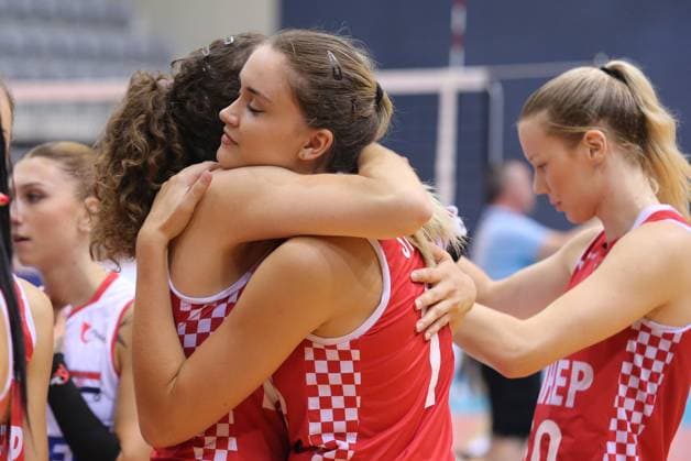 Croatia v Kosovo: CEV EuroVolley 2026 Qualifiers Josipa Markovic and Nina Strize of Croatia during the CEV EuroVolley 2026 Qualification Phase group G Leg 4 match between Croatia and Kosovo at Gradski vrt Hall in Osijek, Croatia, on August 9, 2025.  DavidxJerkovic PIXSELL