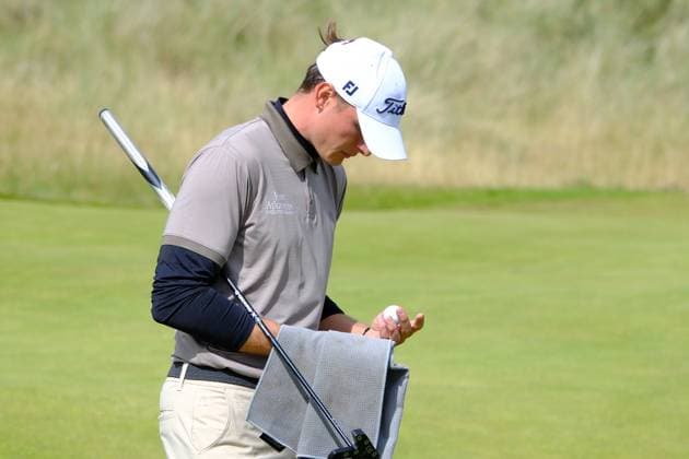UK: Nexo Championship, Old Course at Trump International Golf Links, Aberdeen, Scotland on 09 August 2025: Pictured: Jannik De Bruyn (Germany) on the 16th green during the third round of the Nexo Championship 2025 at Trump International Golf Links, Aberdeenshire, Scotland Aberdeen Trump International Golf Links Scotland Copyright: xAlexxToddx