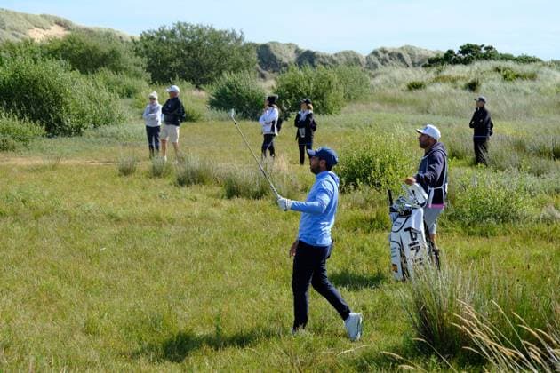 UK: Nexo Championship, Old Course at Trump International Golf Links, Aberdeen, Scotland on 09 August 2025: Pictured: Sebastian Garcia Rodriguez (Spain) plays out of the rough on the 10th fairway during the third round of the Nexo Championship 2025 at Trump International Golf Links, Aberdeenshire, Scotland Aberdeen Trump International Golf Links Scotland Copyright: xAlexxToddx