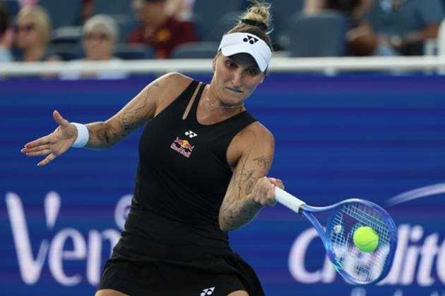 August 9, 2025, Mason, Ohio, United States: MARKETA VONDROUSOVA of Czech Republic during the match against A. Sabalenka in the second round of the Cincinnati Open at the Lindner Family Tennis Center. Mason, Ohio. Vondrousova lost 5:7, 1:6. Mason United States - ZUMAc278 20250809_zsp_c278_025 Copyright: xMarcinxCholewinskix