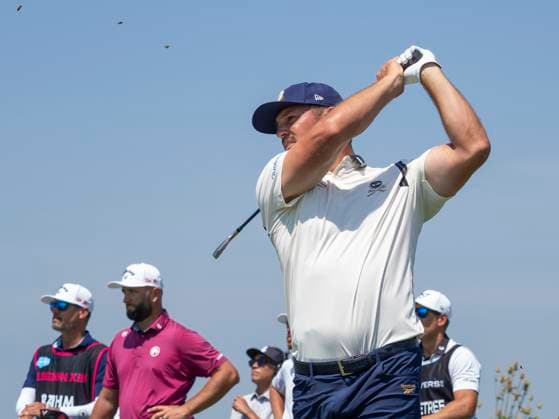 BOLINGBROOK, IL - AUGUST 09: Bryson DeChambeau tee™s pff the second tee during day two of LIV Golf Chicago on Saturday, August 09, 2025 at Bolingbrook Golf Club in Bolingbrook, IL. (Photo by Joseph Weiser Icon Sportswire) GOLF: AUG 09 LIV Golf Chicago EDITORIAL USE ONLY Icon250809040