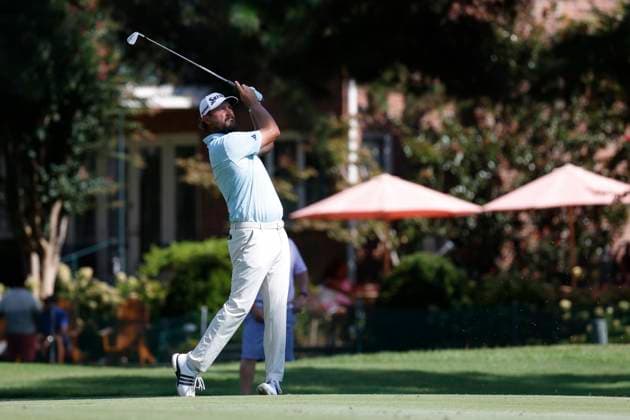 MEMPHIS, TN - AUGUST 09: Andrew Novak of the United States watches his second shot on No. 17 during the third round of the FedEx St. Jude Championship, August 9, 2025, at TPC Southward in Memphis, Tennessee. (Photo by Matthew Maxey Icon Sportswire) GOLF: AUG 09 PGA, Golf Herren FedEx Cup Playoffs - FedEx St. Jude Championship EDITORIAL USE ONLY Icon250809073