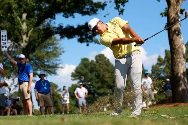 MEMPHIS, TN - AUGUST 09: Kurt Kitayama of the United States hits from the rough on No. 17 during the third round of the FedEx St. Jude Championship, August 9, 2025, at TPC Southward in Memphis, Tennessee. (Photo by Matthew Maxey Icon Sportswire) GOLF: AUG 09 PGA, Golf Herren FedEx Cup Playoffs - FedEx St. Jude Championship EDITORIAL USE ONLY Icon250809077