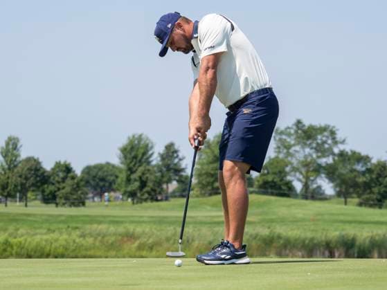 BOLINGBROOK, IL - AUGUST 09: Bryson DeChambeau putts the ball on the second green during day two of LIV Golf Chicago on Saturday, August 09, 2025 at Bolingbrook Golf Club in Bolingbrook, IL. (Photo by Joseph Weiser Icon Sportswire) GOLF: AUG 09 LIV Golf Chicago EDITORIAL USE ONLY Icon250809018