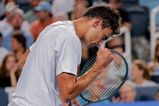 August 9, 2025, Mason, Ohio, U.S: Emilio Nava (USA) reacts to winning a point during SaturdayÃ¢â‚¬â ¢s second round of the Cincinnati Open at the Lindner Family Tennis Center, Mason, Oh. Mason U.S - ZUMAs304 20250809_zaf_s304_013 Copyright: xScottxStuartx