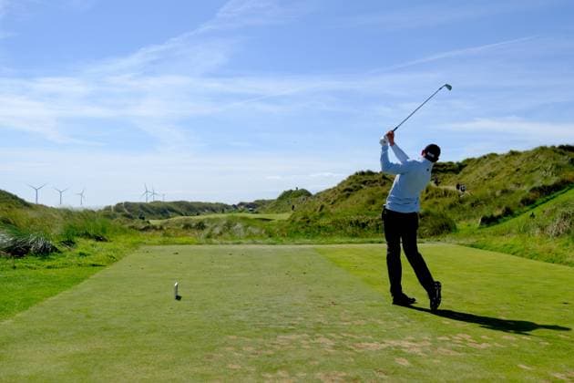 UK: Nexo Championship, Old Course at Trump International Golf Links, Aberdeen, Scotland on 10 August 2025: Pictured: Grant Forrest (Scotland) on the 3rd tee during the final round of the Nexo Championship 2025 at Trump International Golf Links, Aberdeenshire, Scotland Aberdeen Trump International Golf Links Scotland Copyright: xAlexxToddx