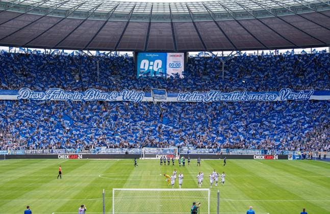 Soccer, Men, Season 2025 2026, 2 Bundesliga 2 Matchday , Hertha BSC Karlsruher SC, Fans of Hertha with choreography, 10 08 2025, Copyright: xSebastianxRäppold MatthiasxKochx