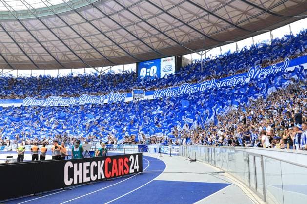 DEU, DFL, 2 FBL, Hertha BSC vs Karlsruher SC, 10 08 2025, Berliner Olympiastadion, Berlin, DEU, DFL, 2 FBL, Hertha BSC vs Karlsruher SC, im Bild Hertha BSC Fans DFL regulations prohibit any use of Photographs as image sequences and or quasi video nordphotoxGmbHx xEngler nph00076