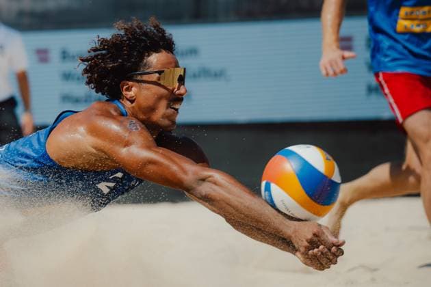 Beach volleyball, Beachvolleyball - Baden Challenge BADEN,AUSTRIA,10.AUG.25 - BEACH VOLLEYBALL - FIVB World Tour - Baden Challenge. Image shows Calvin Aye (FRA).  GEPAxpictures xAlexanderxSolc