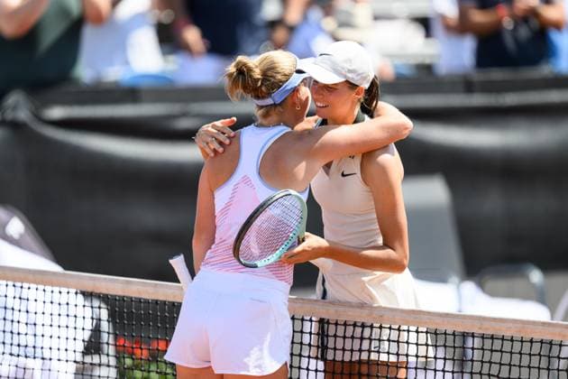 TENNIS - WTA, Tennis Damen Ladies Open Amstetten AMSTETTEN,AUSTRIA,10.AUG.25 - TENNIS - ITF World Tennis Tour, Ladies Open Amstetten. Image shows Sinja Kraus and Lilli Tagger (AUT).  GEPAxpictures xChristianxMoser