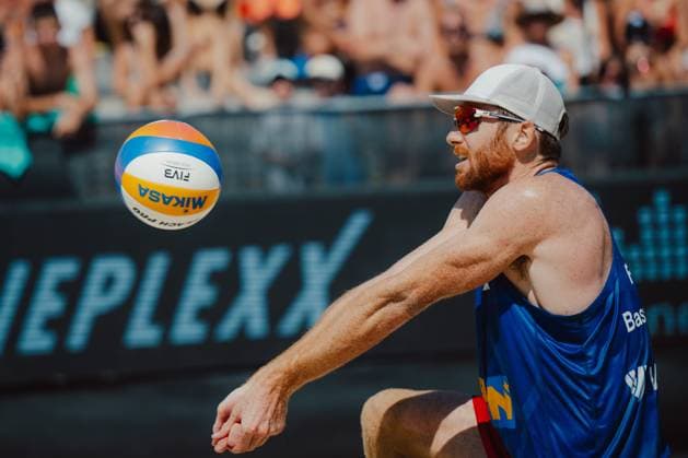 Beach volleyball, Beachvolleyball - Baden Challenge BADEN,AUSTRIA,10.AUG.25 - BEACH VOLLEYBALL - FIVB World Tour - Baden Challenge. Image shows Remi Bassereau (FRA).  GEPAxpictures xAlexanderxSolc