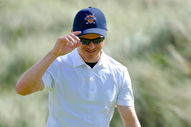 UK: Nexo Championship, Old Course at Trump International Golf Links, Aberdeen, Scotland on 10 August 2025: Pictured: Daan Huizing (Netherlands) scores a birdie on the 1st green during the final round of the Nexo Championship 2025 at Trump International Golf Links, Aberdeenshire, Scotland Aberdeen Trump International Golf Links Scotland Copyright: xAlexxToddx