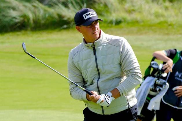 UK: Nexo Championship, Old Course at Trump International Golf Links, Aberdeen, Scotland on 10 August 2025: Pictured: Joe Dean (England) on the 1st fairway during the final round of the Nexo Championship 2025 at Trump International Golf Links, Aberdeenshire, Scotland Aberdeen Trump International Golf Links Scotland Copyright: xAlexxToddx