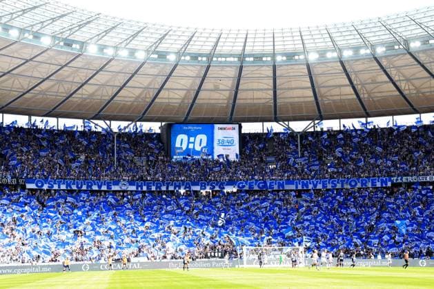 DEU, DFL, 2. FBL, Hertha BSC vs. Karlsruher SC, 10.08.2025, Berliner Olympiastadion, Berlin, DEU, DFL, 2. FBL, Hertha BSC vs. Karlsruher SC, im Bild Hertha-BSC Fans DFL - regulations prohibit any use of Photographs as image sequences and or quasi-video nordphotoxGmbHx xEngler nph00076