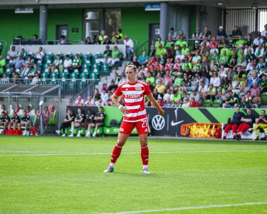 Soccer I Women I Season 2025 2026 I Test match I VfL Wolfsburg 1 FC Union Berlin I 10 08 2025 Anna Weiß 21, 1 FC Union Berlin Crop, close-up, portrait, portrait, single photo, single image, body Wolfsburg AOK Stadium Lower Saxony Germany Copyright: xLobeca InesxHähnelx