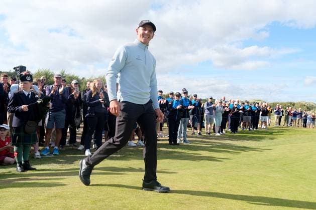 UK: Nexo Championship, Old Course at Trump International Golf Links, Aberdeen, Scotland on 10 August 2025: Pictured: Grant Forrest (Scotland) is announced as the winner of the Nexo Championship 2025 at Trump International Golf Links, Aberdeenshire, Scotland Aberdeen Trump International Golf Links Scotland Copyright: xAlexxToddx