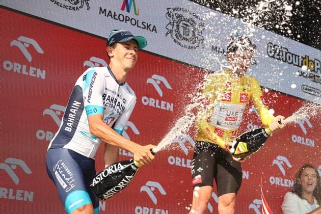 Tour de Pologne 2025 - Stage 7 WIELICZKA, POLAND - AUGUST 10: Antonio Tibreri and Brandon McNulty during the individual time trial, 7th stage of Tour de Pologne UCI World Tour cycling race in Wieliczka, Poland on August 10, 2025. Jakub Porzycki Anadolu Wieliczka Poland. Editorial use only. Please get in touch for any other usage.  Copyright: x2025xAnadoluxJakubxPorzyckix